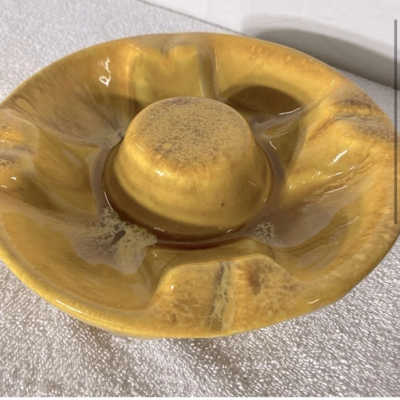 Vintage MCM Yellow  Pottery Ceramic Ashtray Trinket Dish - Picture 3 of 12